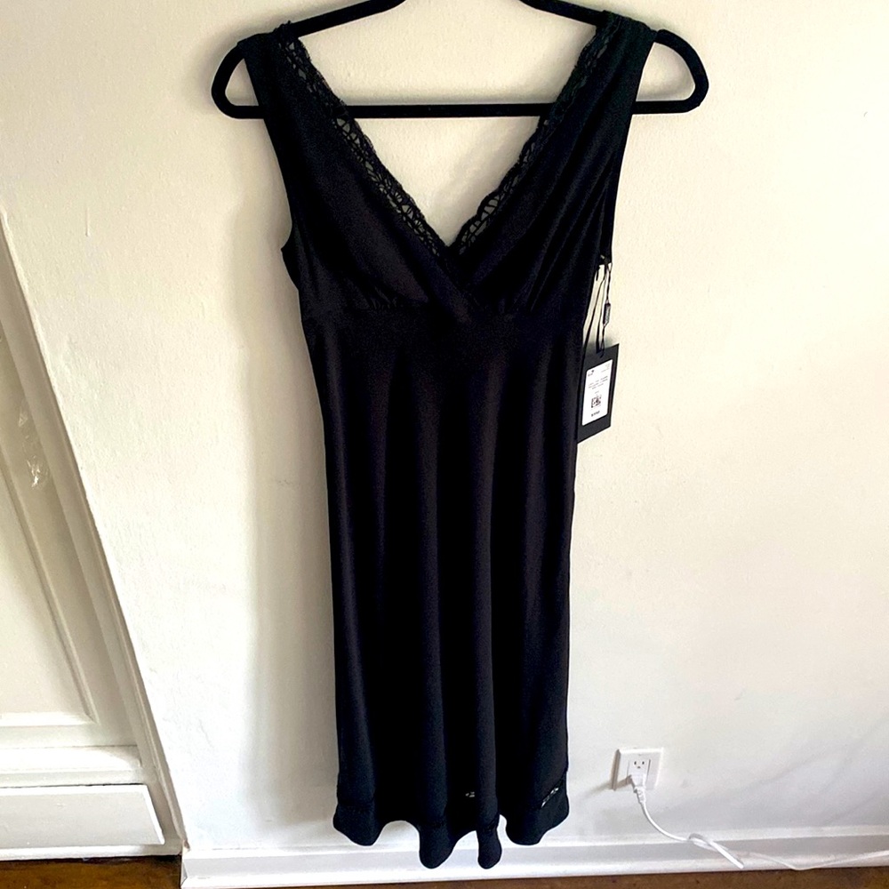 NWT Thakoon Black Lace Trim Double Georgette V-Neck Midi Dress - size 6